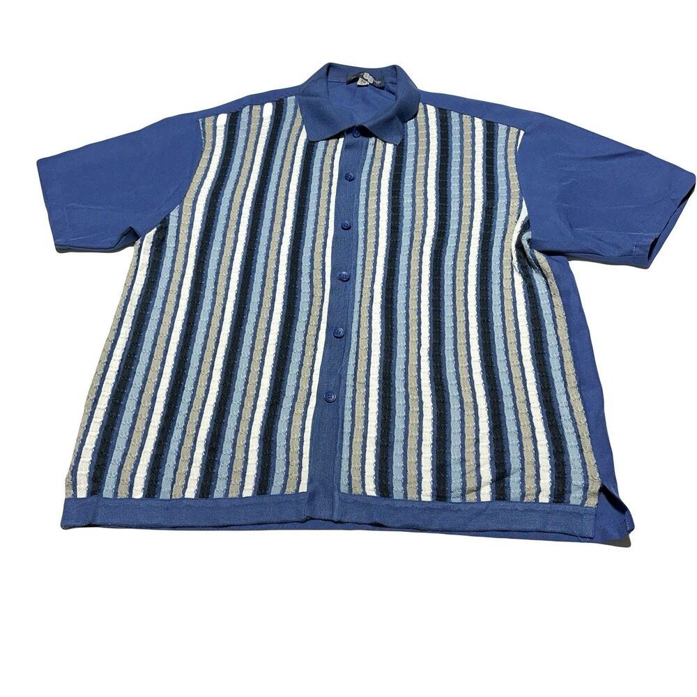Michael Irvin 88 Button Shirt Men XXL Blue Knit  Short Sleeve Party Club Bowling